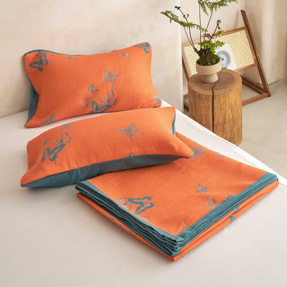 Elegant Butterfly Print Cotton Quilt - Orange & Deep Teal - 2PCS Pillowcases - 20" x 36" - image 24
