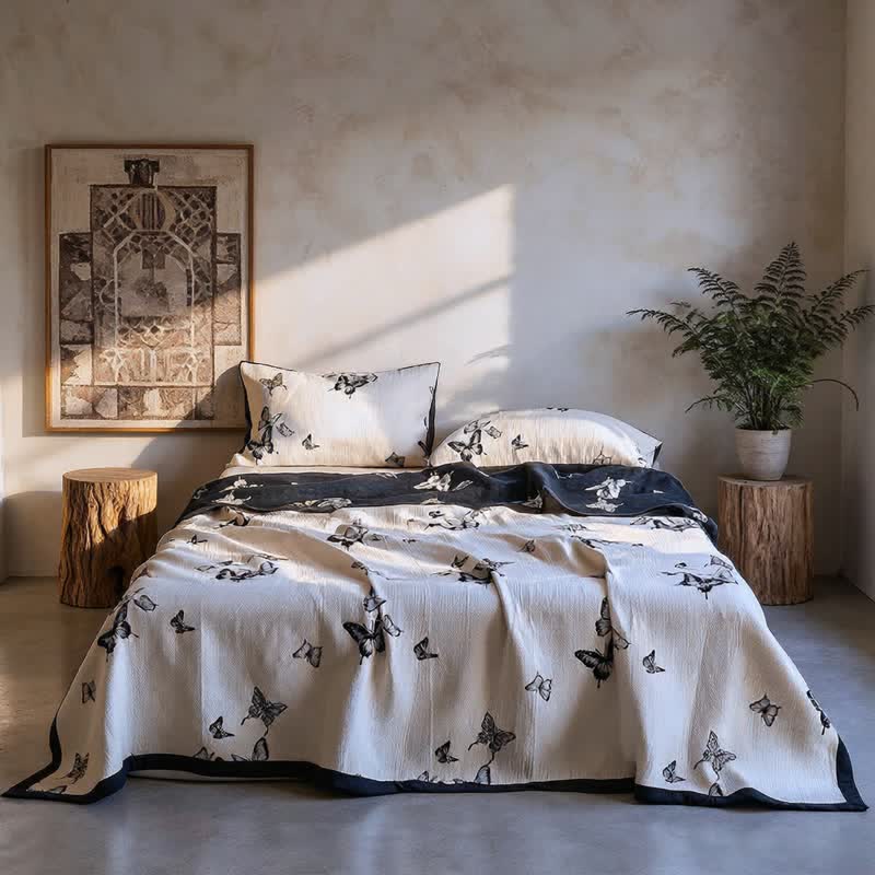 Monochrome Butterfly Cotton Gauze Quilts - image 10