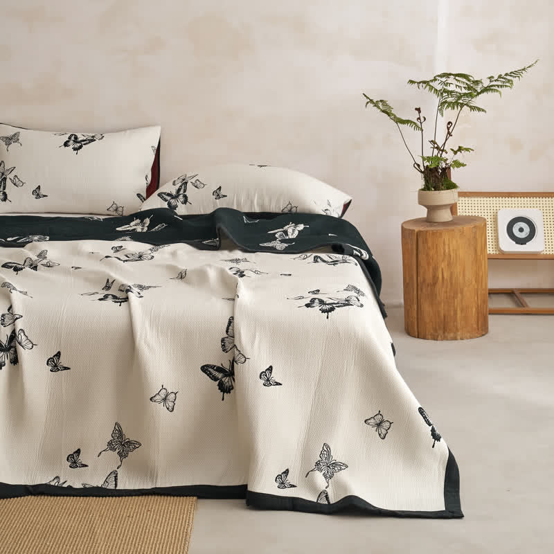 Monochrome Butterfly Cotton Gauze Quilts - White - 2PCS Pillowcases - 20" x 36" - image 6