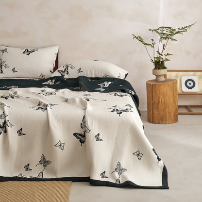 Monochrome Butterfly Cotton Gauze Quilts - White - 2PCS Pillowcases - 20" x 36" - image 6