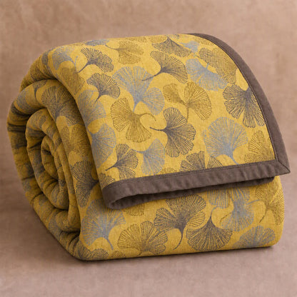 Golden Ginkgo Cotton Gauge Blanket - Yellow - 90" x 92" - image 0