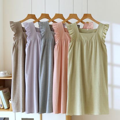 Cotton Square Neck Ruffle Lounge Dress - image 0