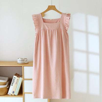 Cotton Square Neck Ruffle Lounge Dress - Pink - XL - image 1