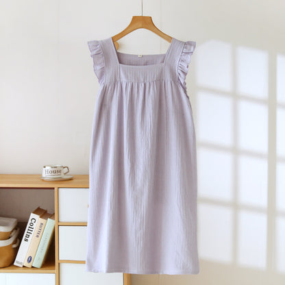 Cotton Square Neck Ruffle Lounge Dress - Purple - XL - image 10