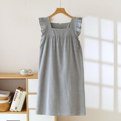 Cotton Square Neck Ruffle Lounge Dress - Gray - XL - image 11