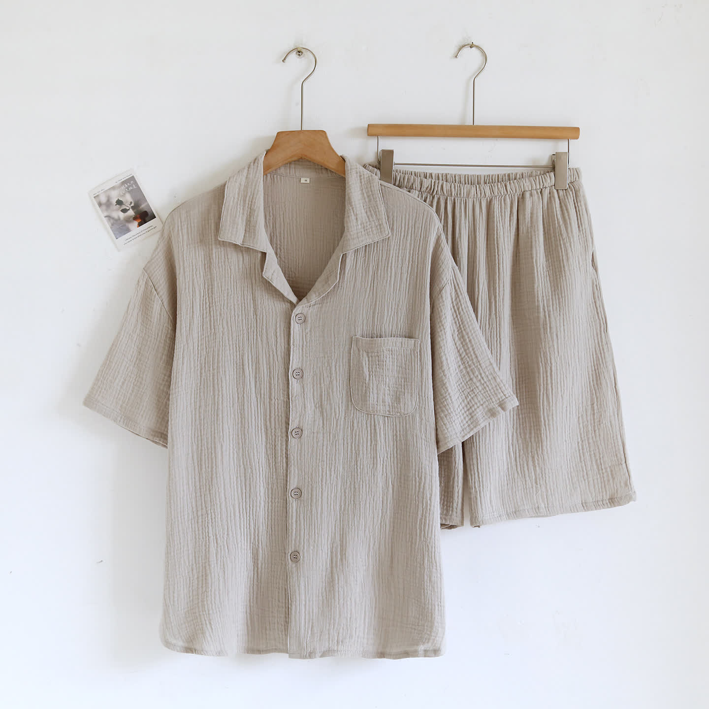 Cotton Gauze Button Front Loungewear Set - Gray - Men XL - image 2