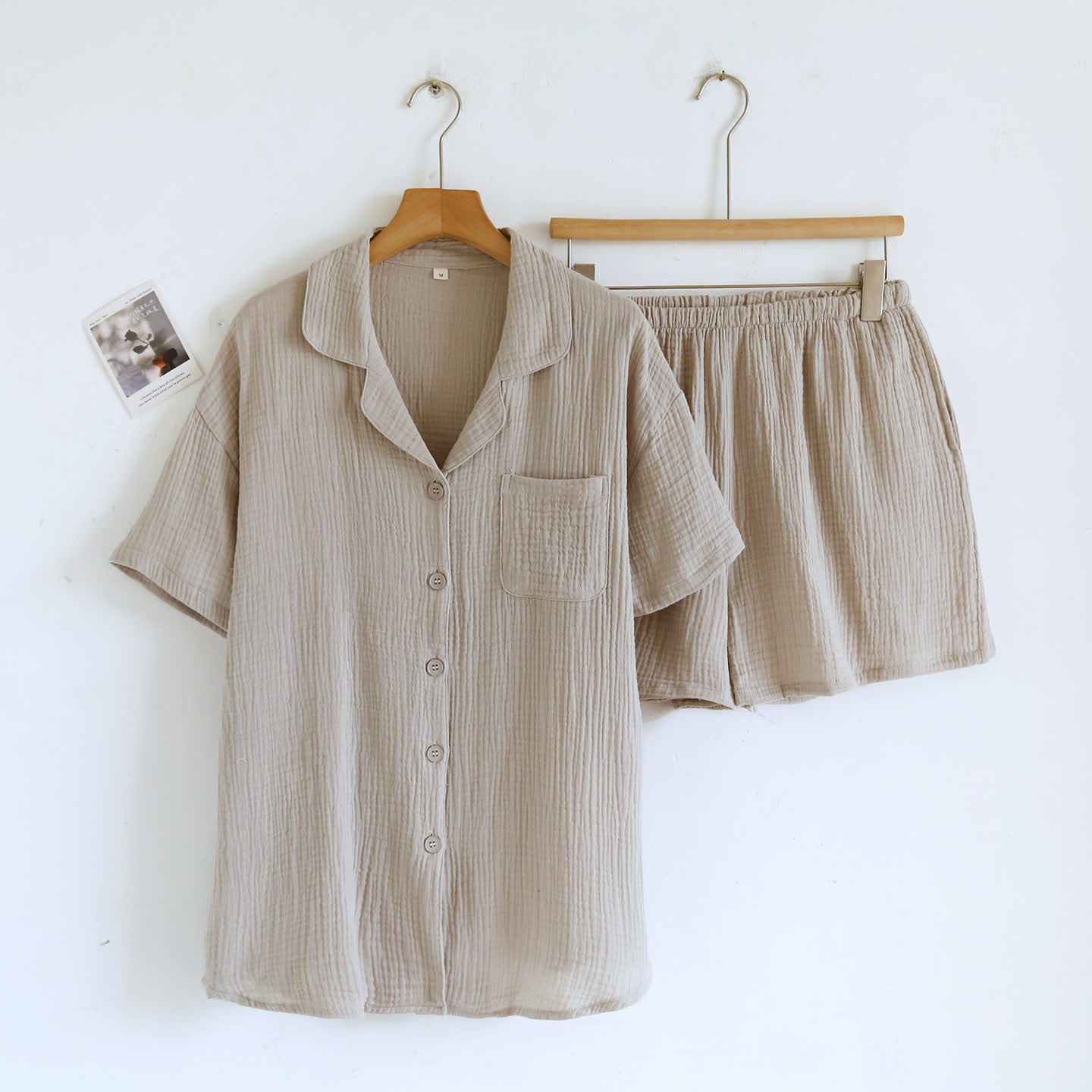 Cotton Gauze Button Front Loungewear Set - Gray - Women XL - image 1