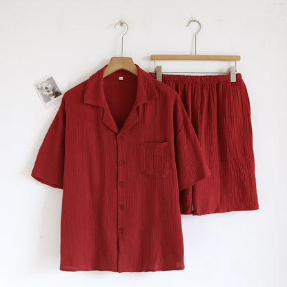 Cotton Gauze Button Front Loungewear Set - Red - Men XL - image 5