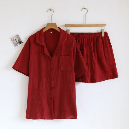 Cotton Gauze Button Front Loungewear Set - Red - Women XL - image 4