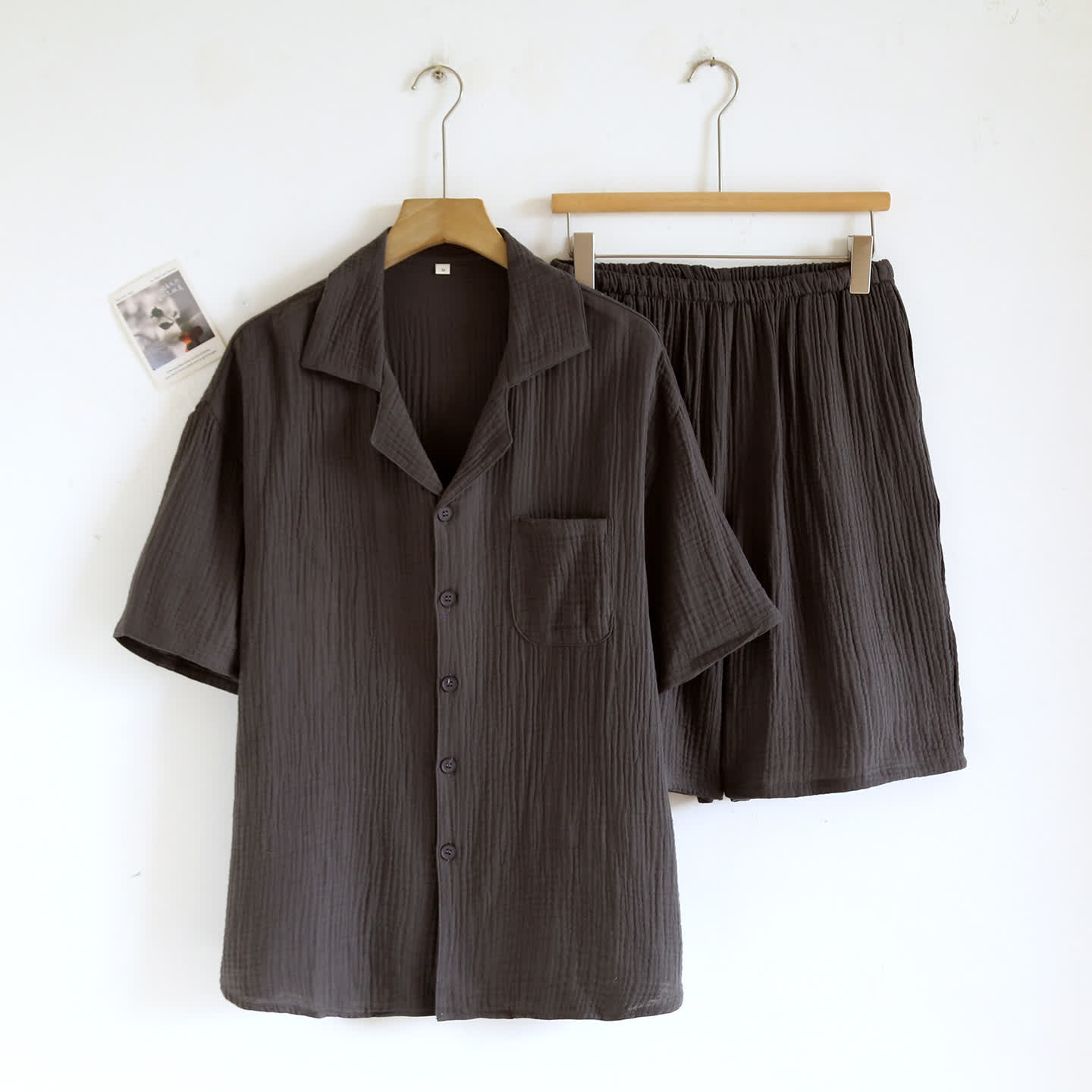 Cotton Gauze Button Front Loungewear Set - Dark Gray - Men XL - image 8