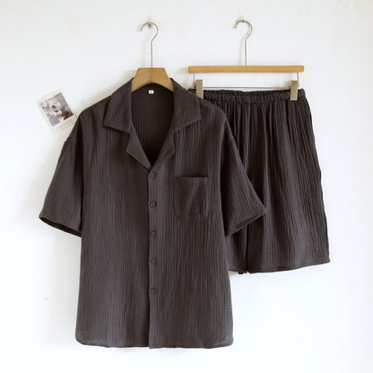 Cotton Gauze Button Front Loungewear Set - Dark Gray - Men XL - image 8