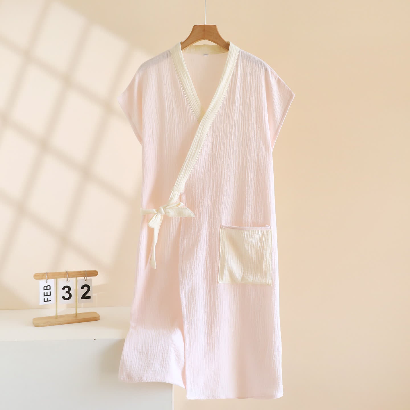 Minimalist Cotton Kimono Wrap Homewear Robe - Pink - Women XL - image 2