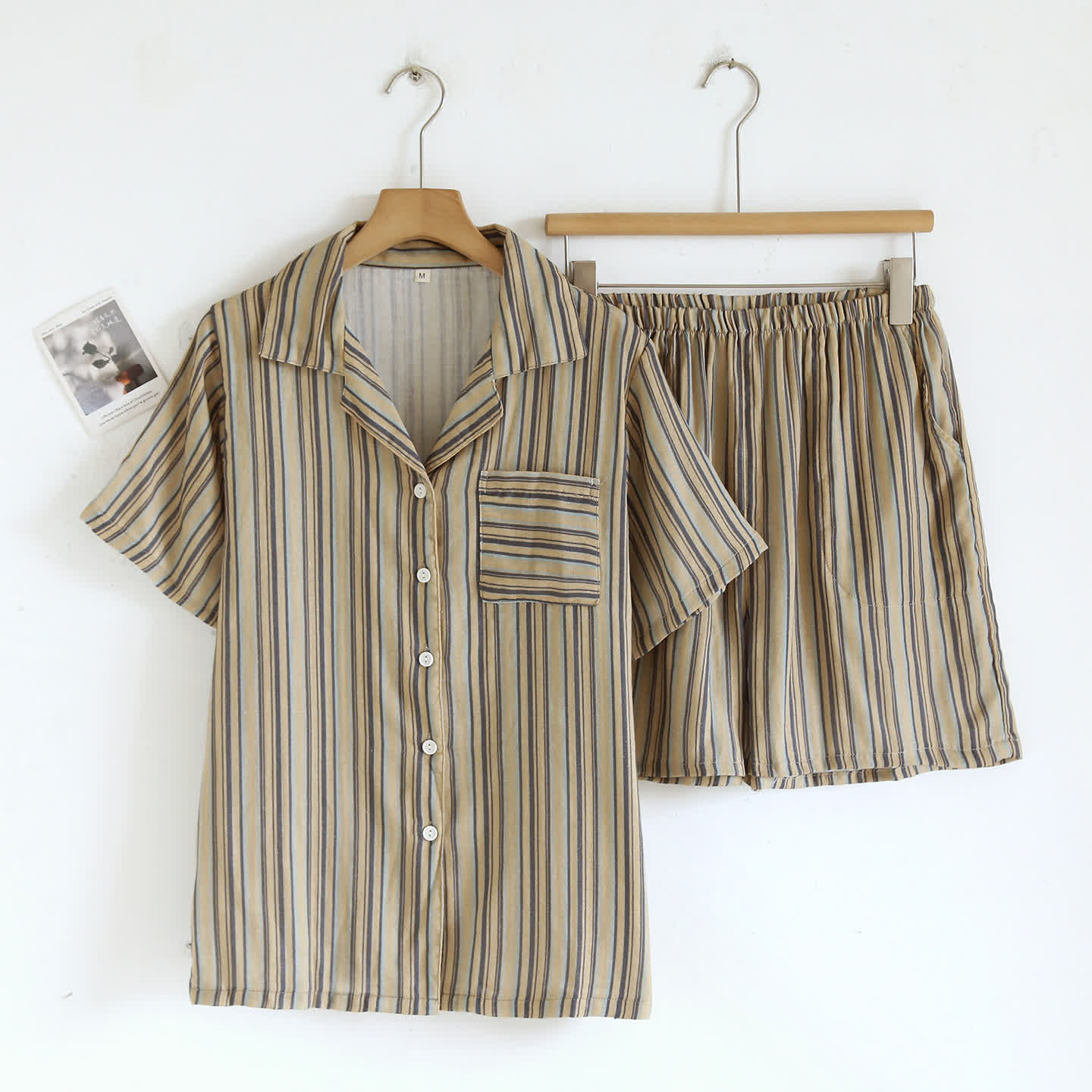 Vintage Striped Cotton Loungewear Set - Beige - XL - image 0