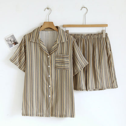 Vintage Striped Cotton Loungewear Set - Beige - XL - image 0