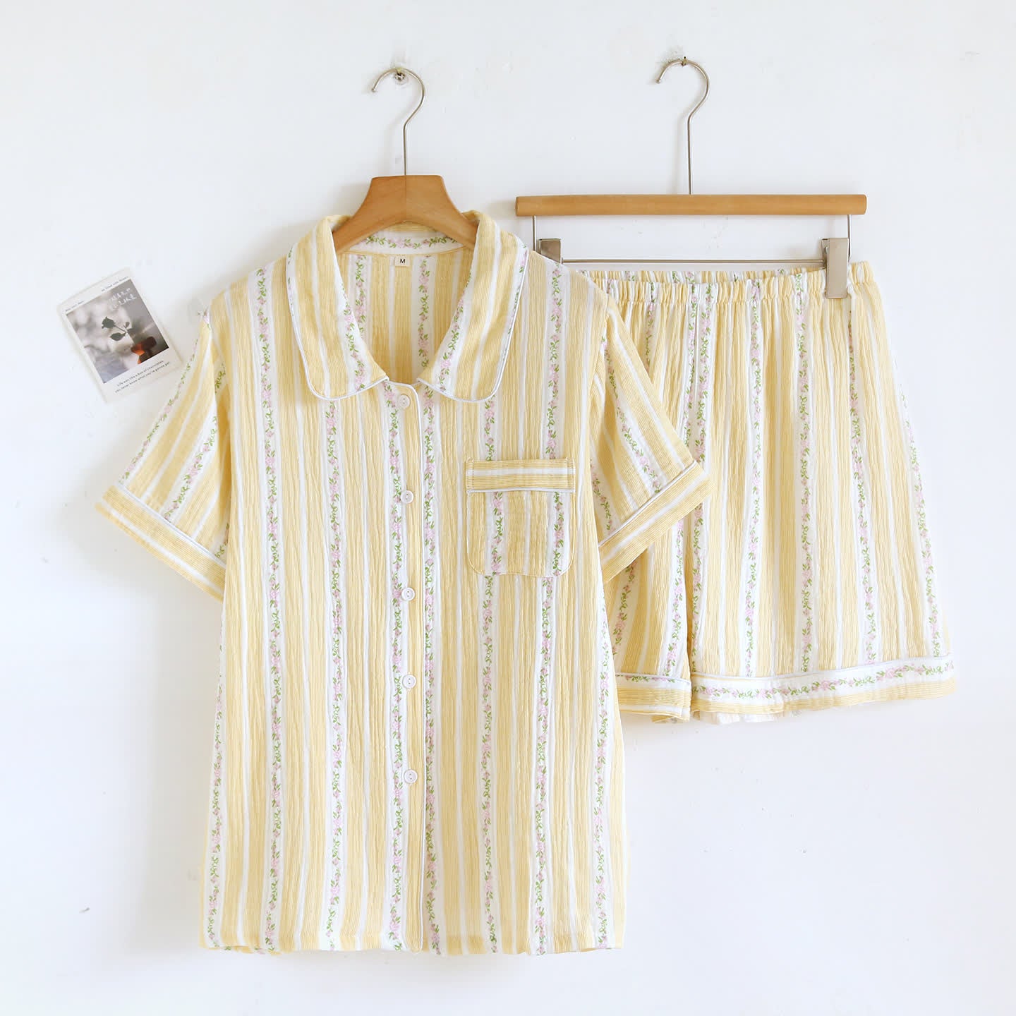 Floral Stripe Button Front Loungewear Set - Yellow - XL - image 0