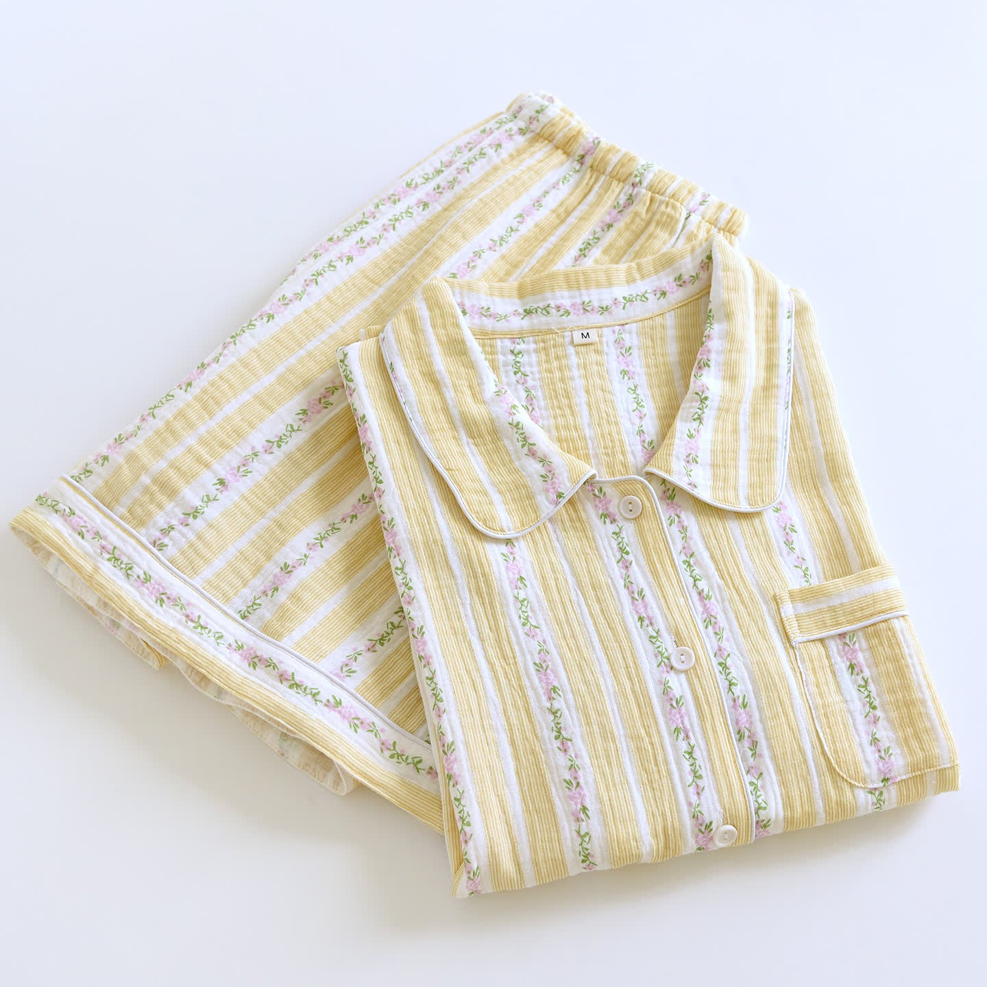 Floral Stripe Button Front Loungewear Set - image 1