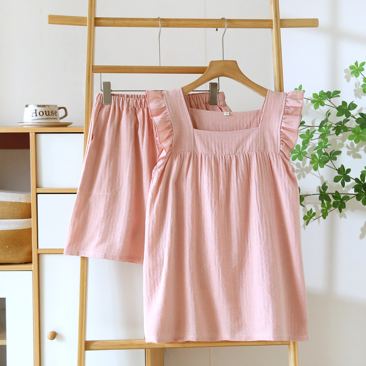 Breezy Ruffle Trim Cotton Lounge Set - Pink - XL - image 2