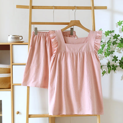 Breezy Ruffle Trim Cotton Lounge Set - Pink - XL - image 2