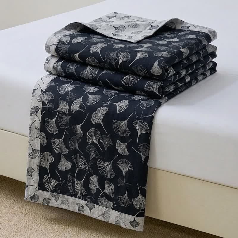Vintage Black Ginkgo Leaf Reversible Cotton Bedding Set - Black - Bedspread - King - image 0