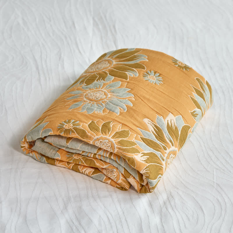 Vintage Orange Sunflower Cotton Blanket - image 3