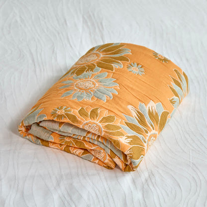 Vintage Orange Sunflower Cotton Blanket - image 3