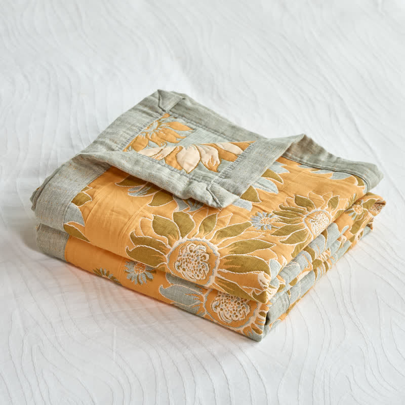 Vintage Orange Sunflower Cotton Blanket - image 4