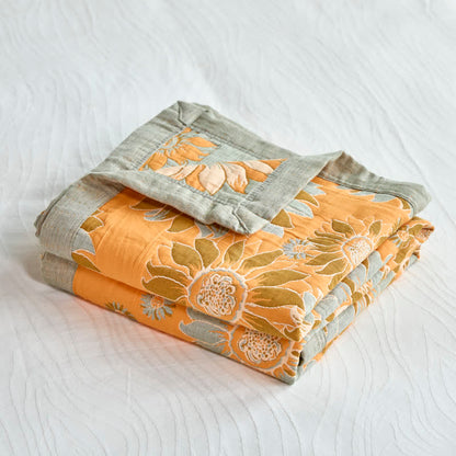 Vintage Orange Sunflower Cotton Blanket - image 4