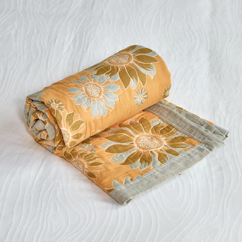 Vintage Orange Sunflower Cotton Blanket - image 5