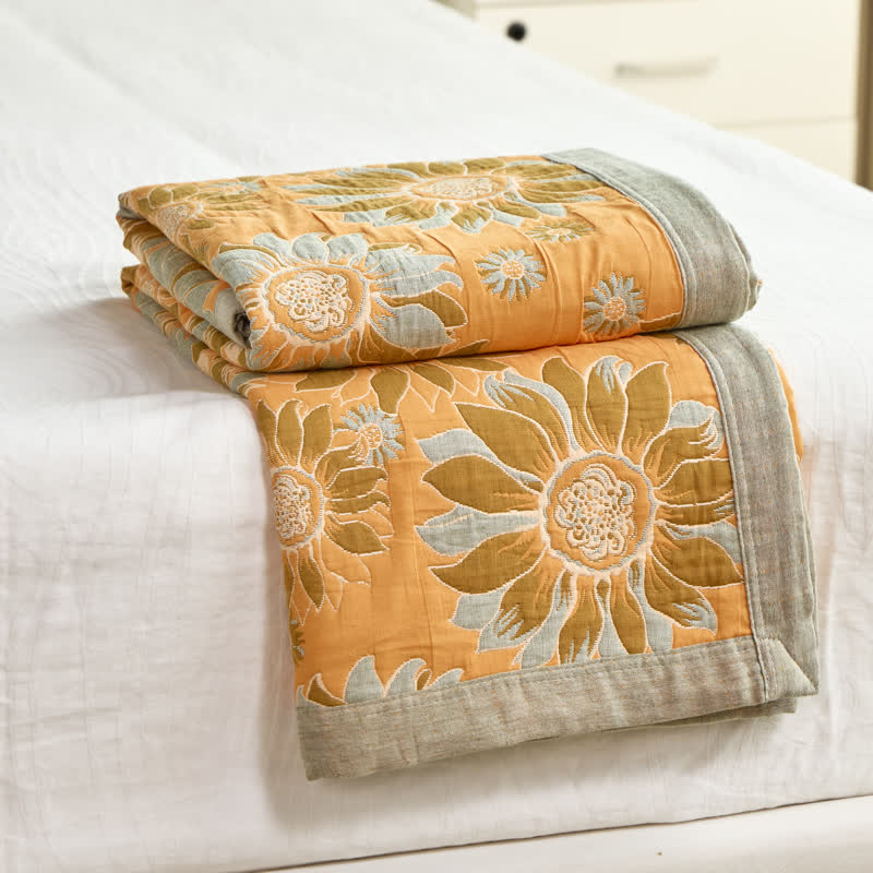 Vintage Orange Sunflower Cotton Blanket - Orange - 90" x 92" - image 0