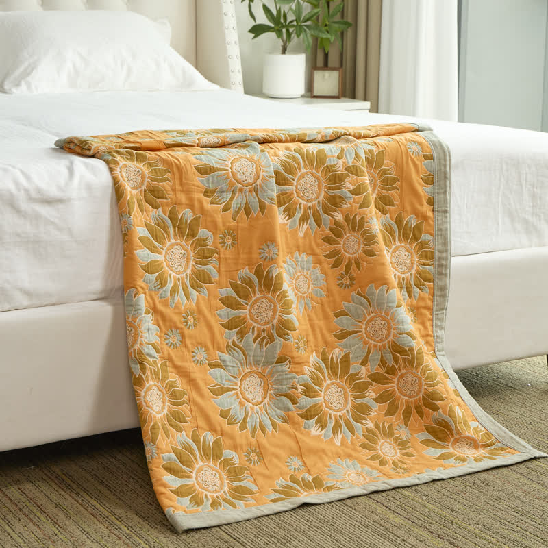 Vintage Orange Sunflower Cotton Blanket - image 1