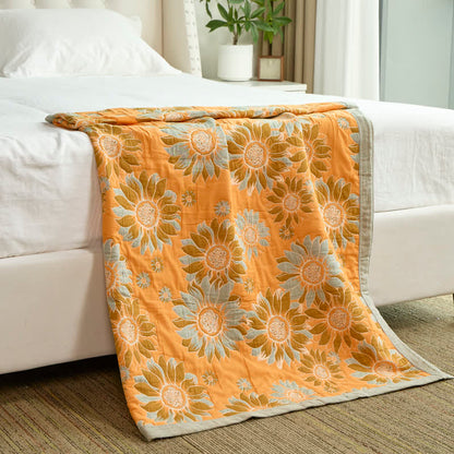 Vintage Orange Sunflower Cotton Blanket - image 1