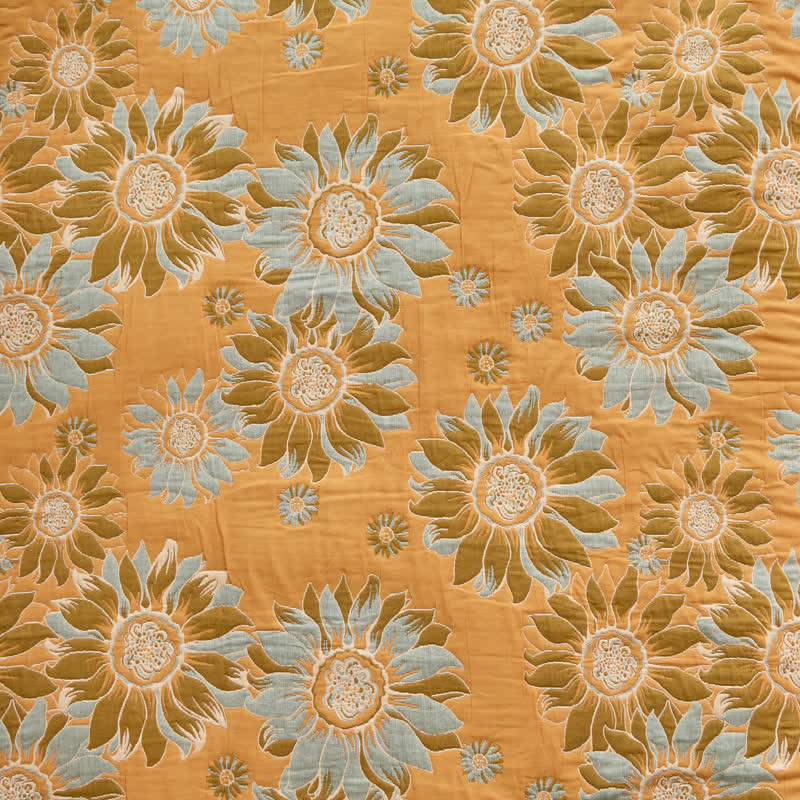 Vintage Orange Sunflower Cotton Blanket - image 6