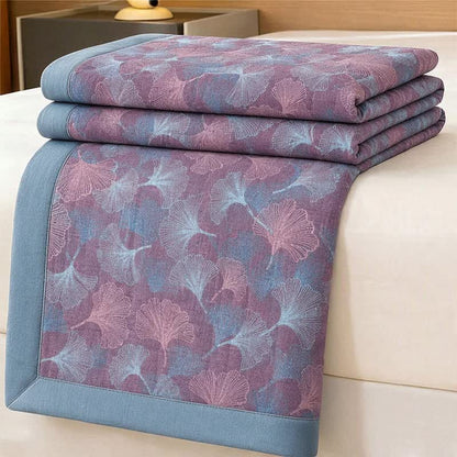 Retro Botanical Ginkgo Leaf Cotton Blanket - Purple - 98" x 94" - Blanket - image 5