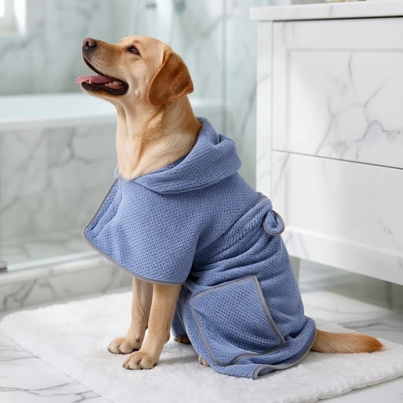 Solid Color Microfiber Dog Bath Robe - Blue - XL - image 0