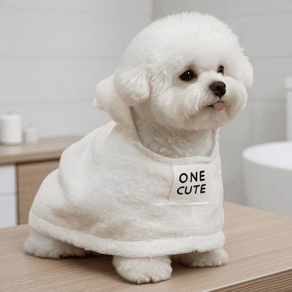 White Towel Cotton Hooded Dog Robe - White - M - image 0