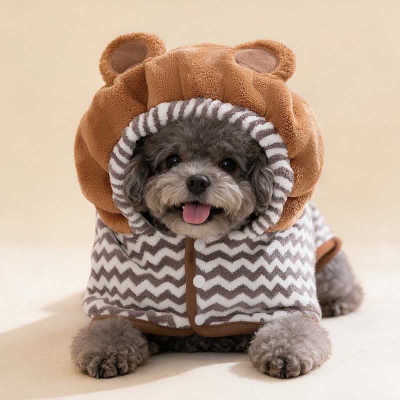 Grey Bear‑Ear Dog Bath Robe - image 1