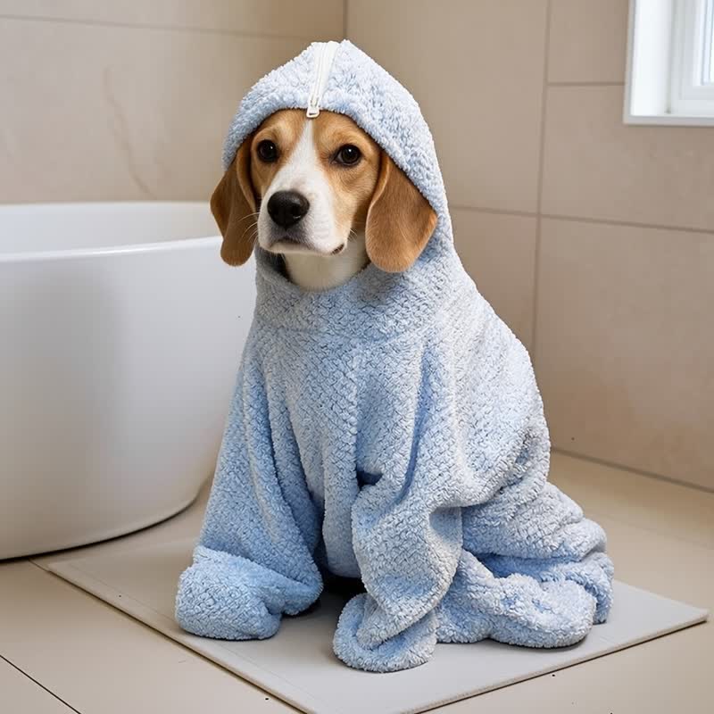 Blue Waffle‑Textured Dog Bath Robe - Blue - 3XL - image 0