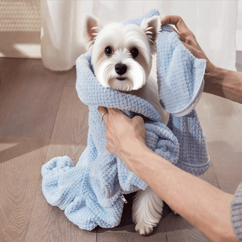 Blue Waffle‑Textured Dog Bath Robe - image 2
