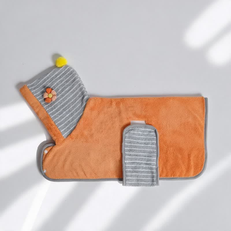 Orange Striped Flower Dog Bath Robe - image 2
