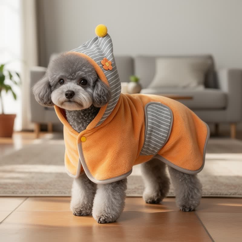 Orange Striped Flower Dog Bath Robe - Orange - XL - image 0