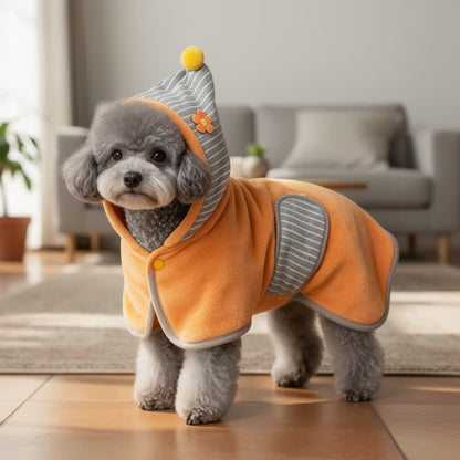 Orange Striped Flower Dog Bath Robe - Orange - XL - image 0