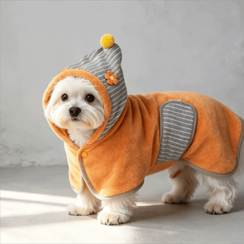 Orange Striped Flower Dog Bath Robe - image 1