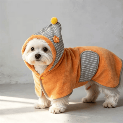Orange Striped Flower Dog Bath Robe - image 1