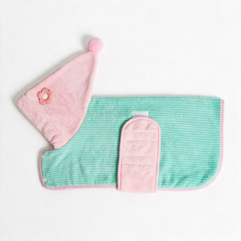 Mint‑Green Pink Contrast Flower Dog Bathrobe - image 3
