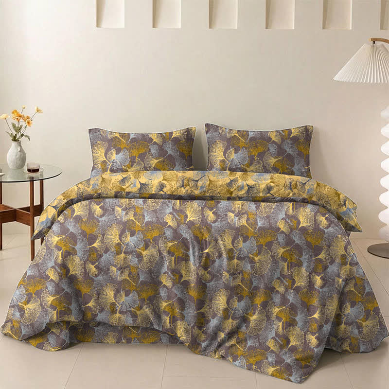 Retro Ginkgo Leaf Cotton Gauze Bedding Set - Light Brown - 2PCS Pillowcases - 20" x 37" - image 4