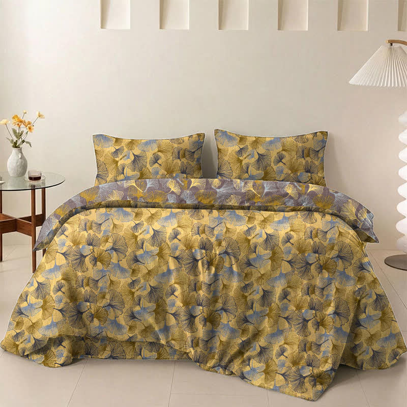 Retro Ginkgo Leaf Cotton Gauze Bedding Set - Yellow - 2PCS Pillowcases - 20" x 37" - image 0
