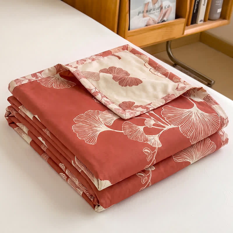 Red Ginkgo Leaf Cotton Bedspread Set - image 1