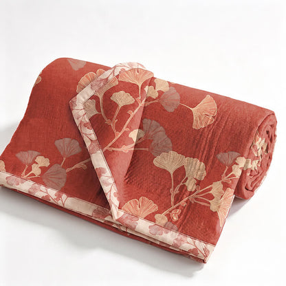 Red Ginkgo Leaf Cotton Bedspread Set - image 2