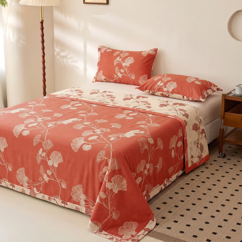 Red Ginkgo Leaf Cotton Bedspread Set - image 4