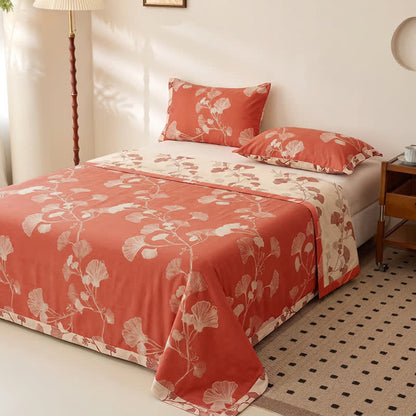 Red Ginkgo Leaf Cotton Bedspread Set - image 4